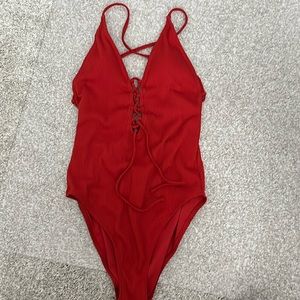 Red one piece bathing suit